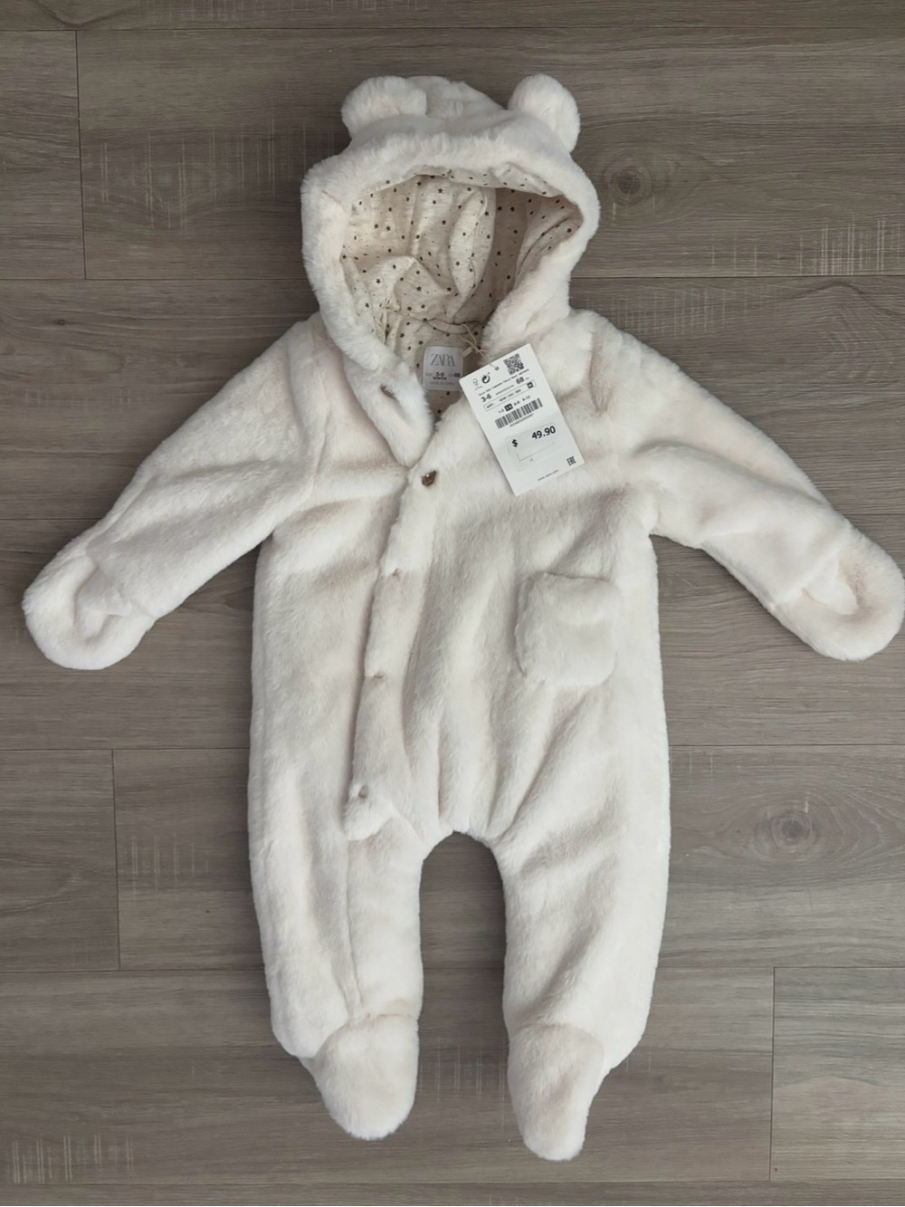 Zara Cream Plush Baby One-Piece Romper for Winter Baby Bear outfit